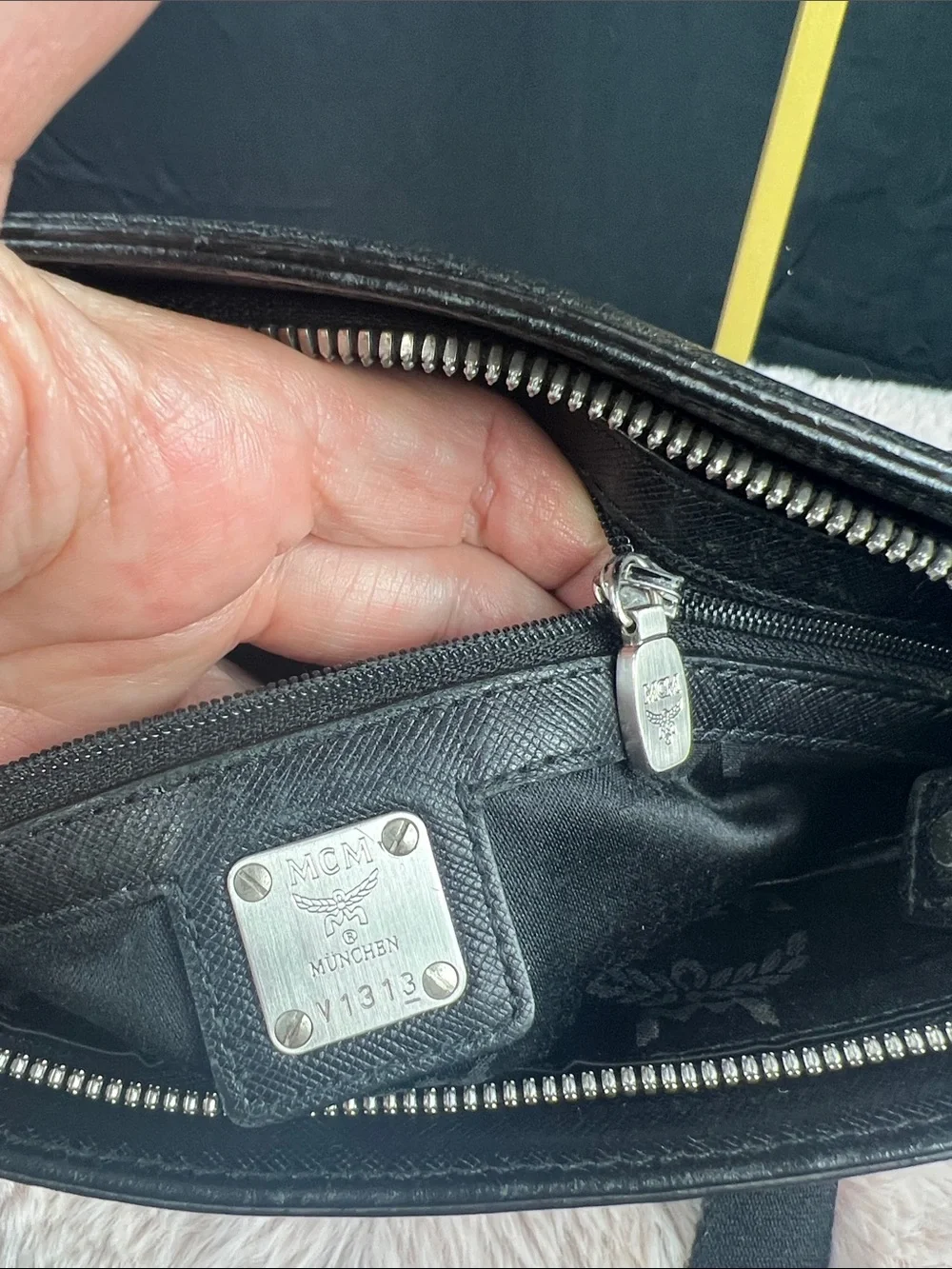 MCM Vintage Black Leather Messenger Bag Made in Korea